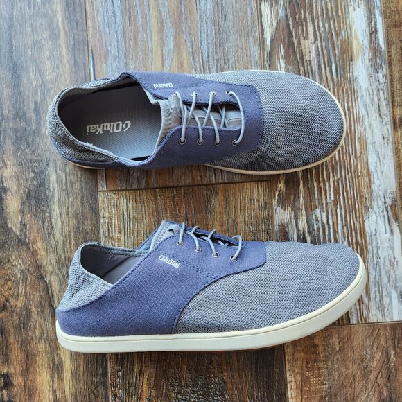 Olukai Nohea Moku No Tie Boat Shoes Breathable Mesh Canvas Blue Grey - Picture 1 of 14